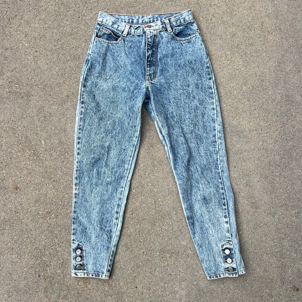 Vintage 80s Clique High Rise Acid Wash Pegged Leg Tapered Mom Jeans 28" WAIST